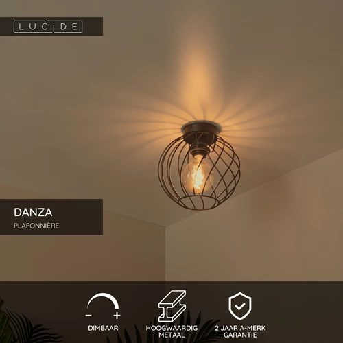 Lucide DANZA - Plafonnière - Ø 25 cm - 1xE27 - Zwart - USP